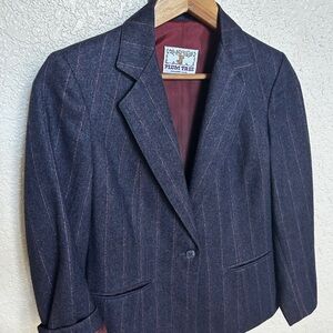 Women's Dark Navy/Burgundy Pinstripe Blazer